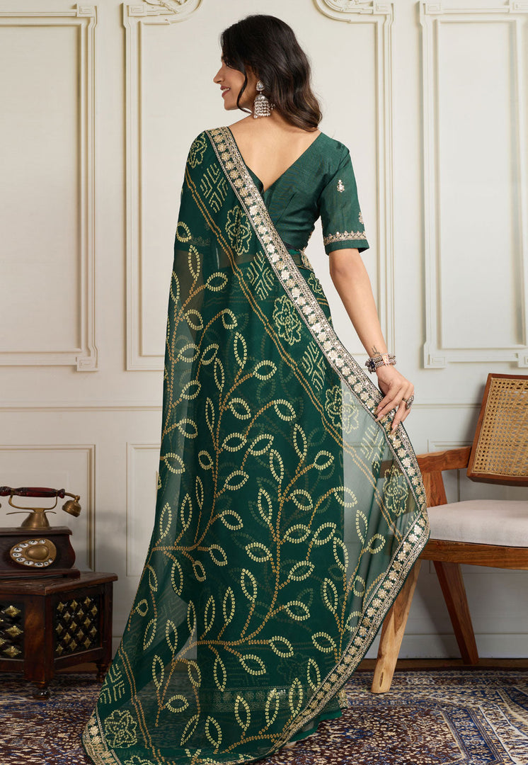 Green Georgette Bandhani Print Saree