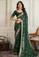 Load image into Gallery viewer, Green Georgette Bandhani Print Saree