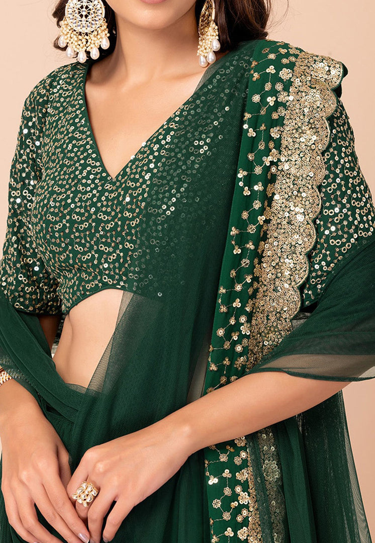 Green Georgette Circular Lehenga Choli