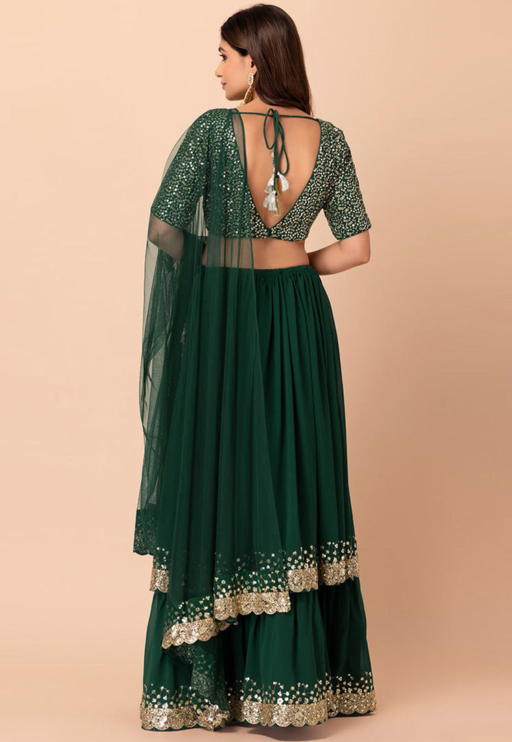 Green Georgette Circular Lehenga Choli