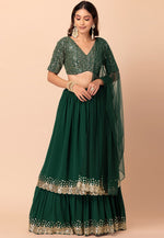 Load image into Gallery viewer, Green Georgette Circular Lehenga Choli
