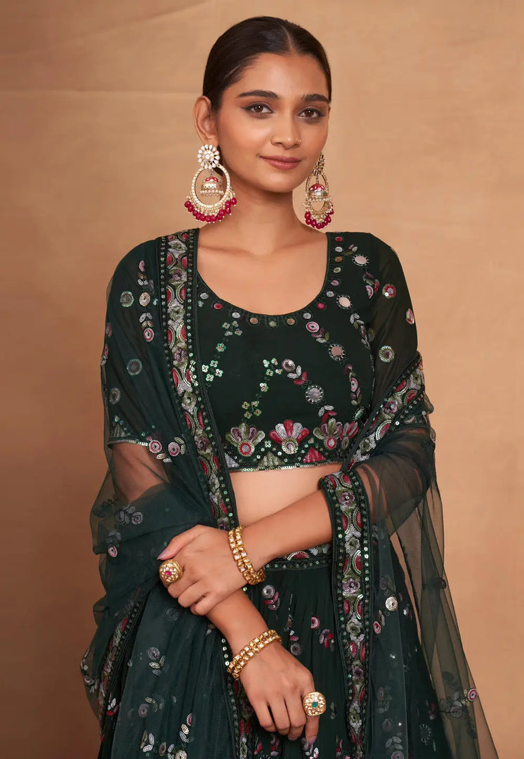 Green Georgette Circular Lehenga Choli