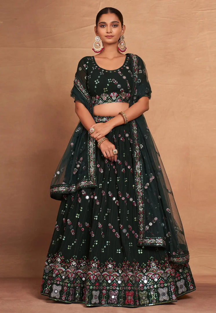 Green Georgette Circular Lehenga Choli