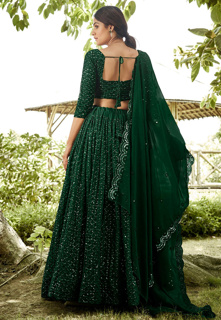 Green Georgette Circular Lehenga Choli
