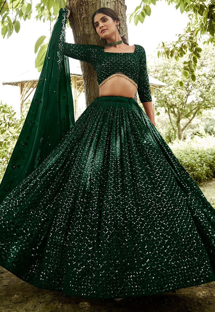 Green Georgette Circular Lehenga Choli