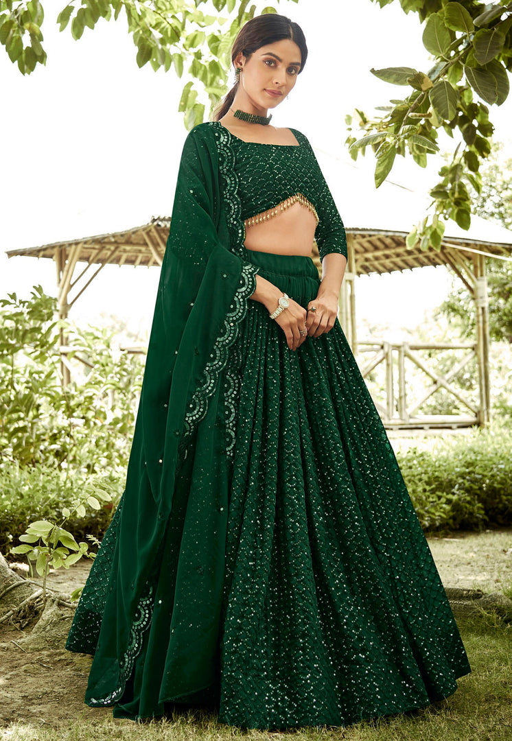 Green Georgette Circular Lehenga Choli