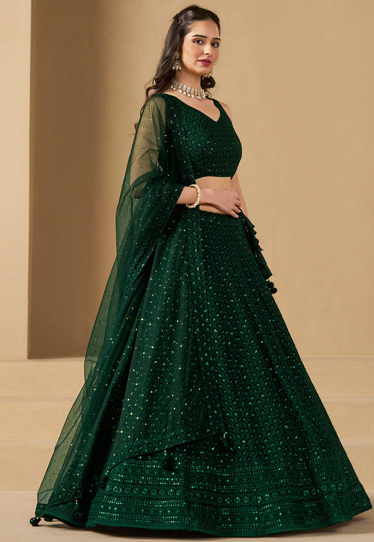 Green Georgette Circular Lehenga Choli