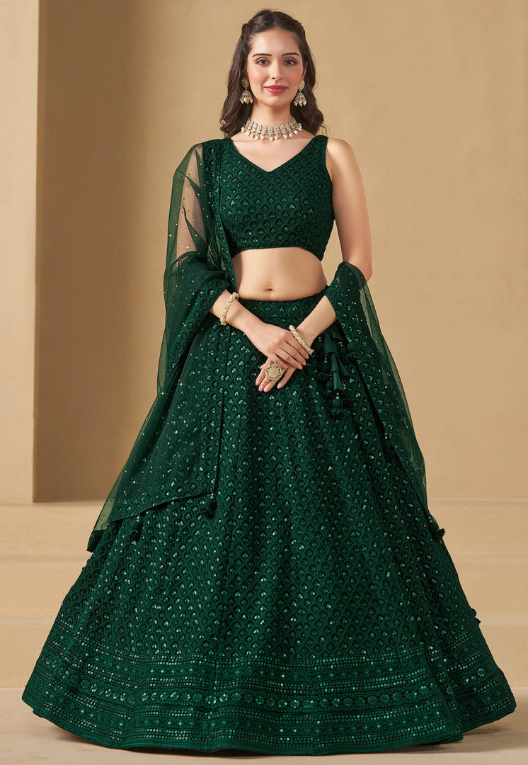 Green Georgette Circular Lehenga Choli