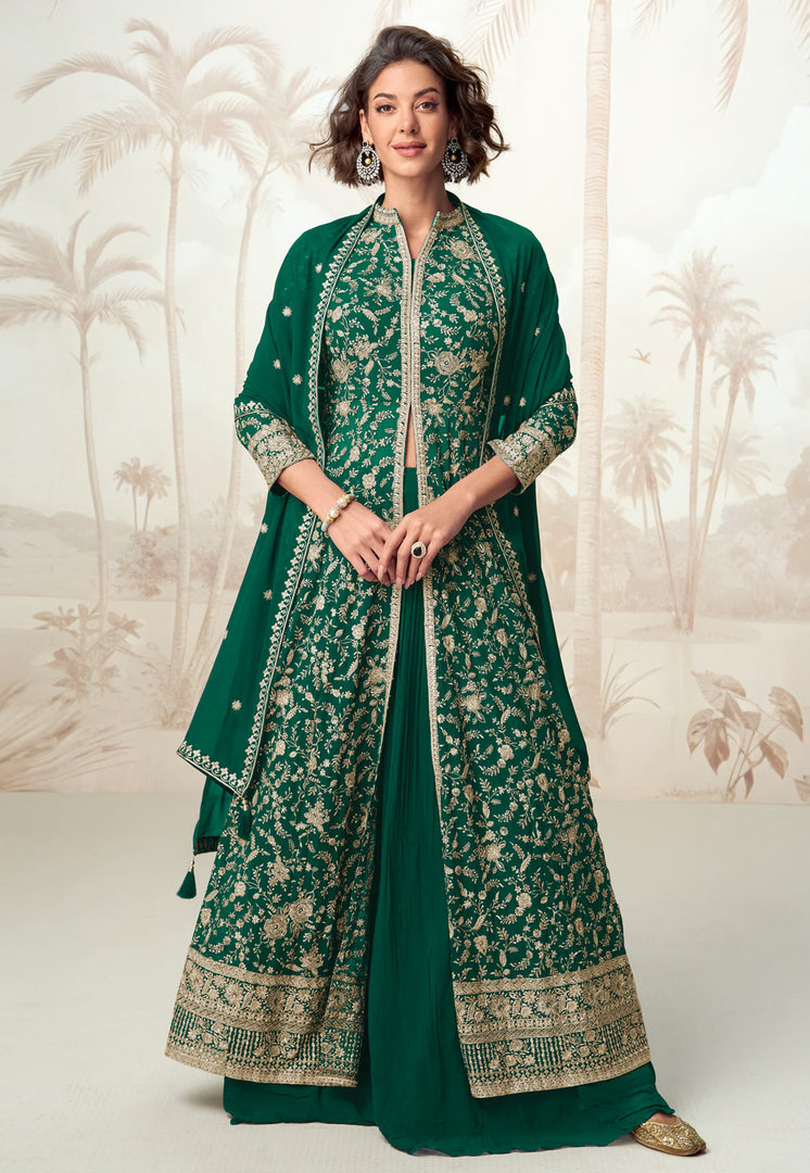 Green Georgette Indo Western Lehenga Choli