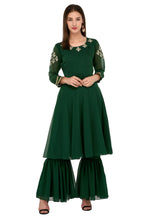 Load image into Gallery viewer, Green Georgette Kurta Set With Sharara
