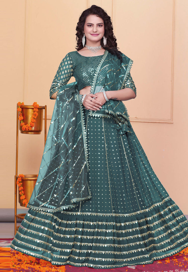 Green Georgette Lehenga Choli