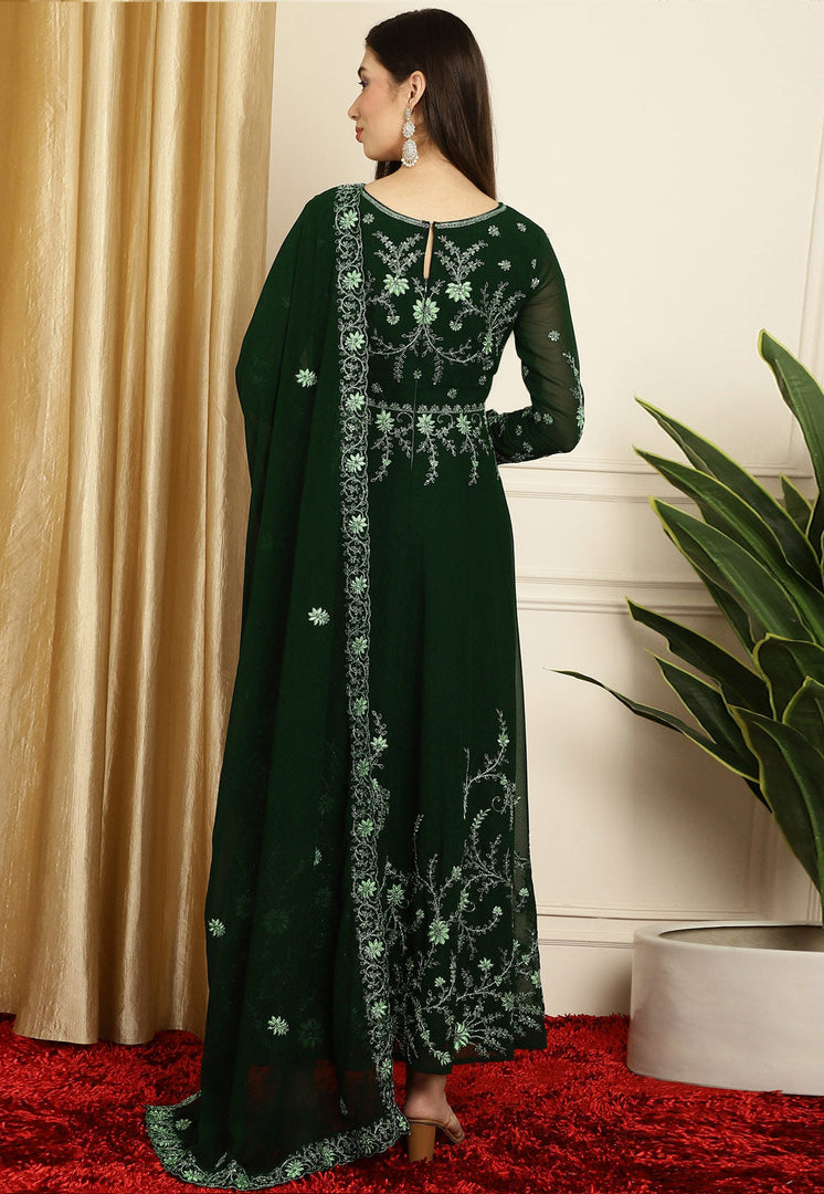 Green Georgette Long Anarkali Suit
