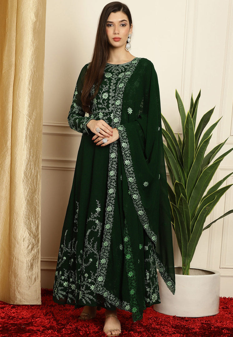 Green Georgette Long Anarkali Suit