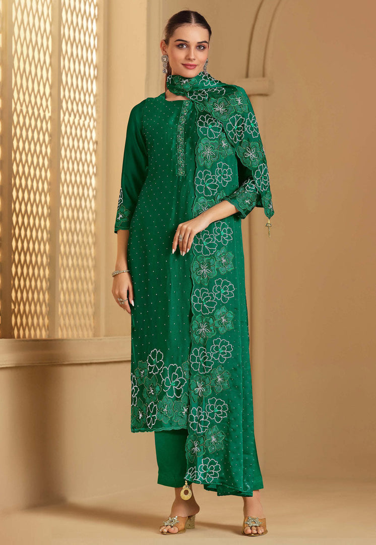 Green Georgette Pant Style Suit