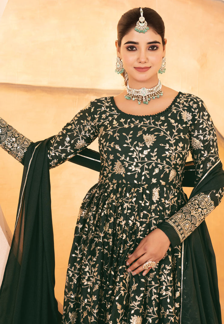 Green Georgette Readymade Anarkali Suit