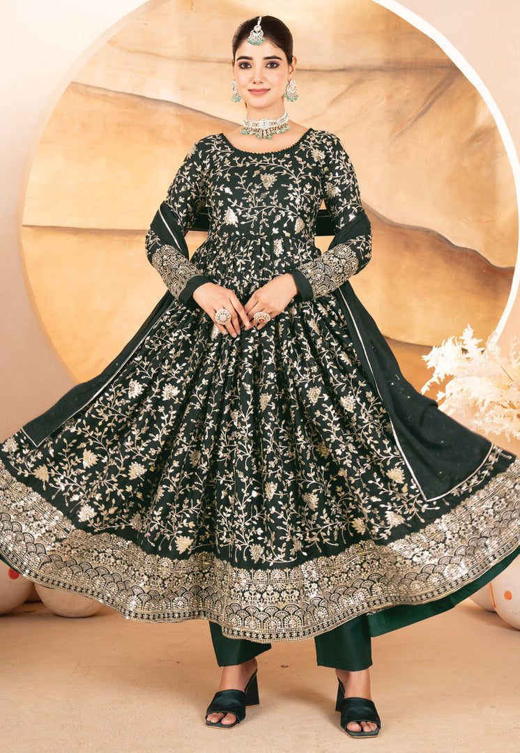 Green Georgette Readymade Anarkali Suit