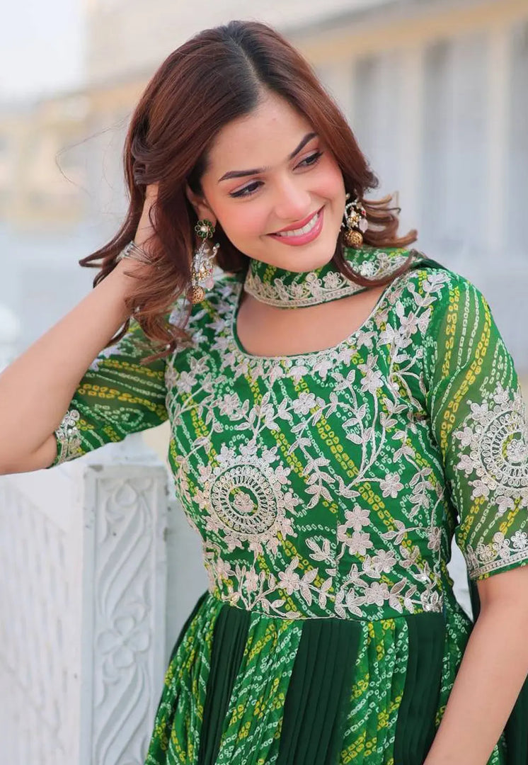 Green Georgette Readymade Long Anarkali Suit