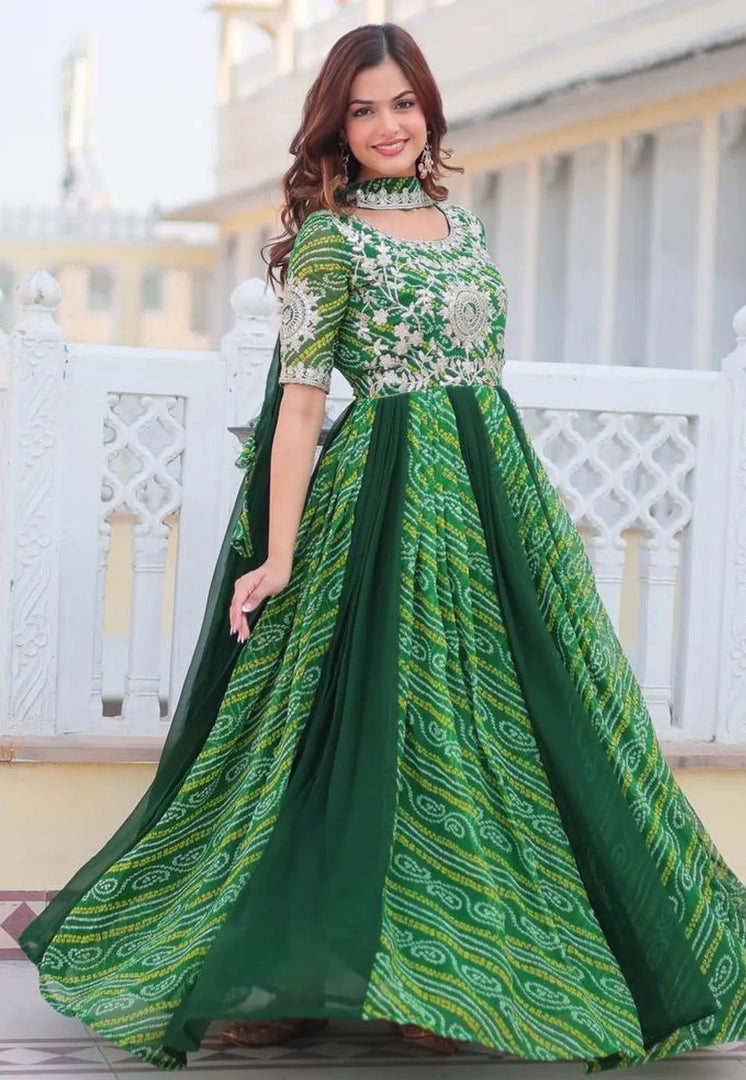 Green Georgette Readymade Long Anarkali Suit