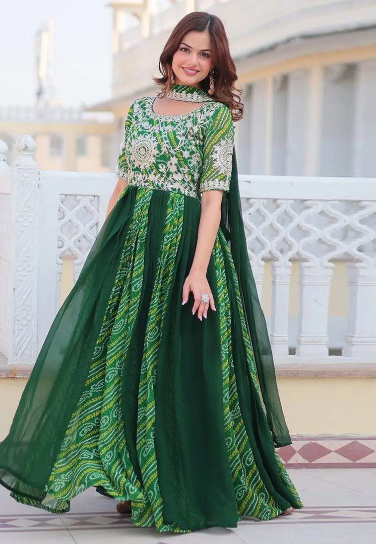 Green Georgette Readymade Long Anarkali Suit