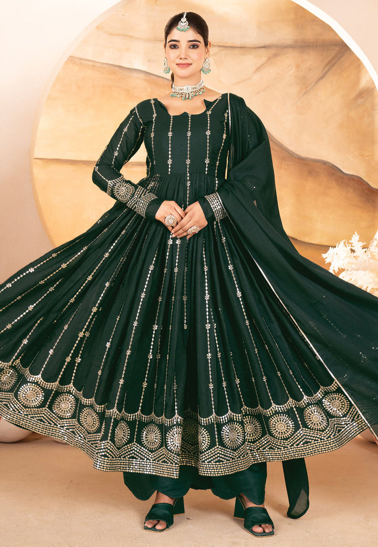 Green Georgette Readymade Long Anarkali Suit