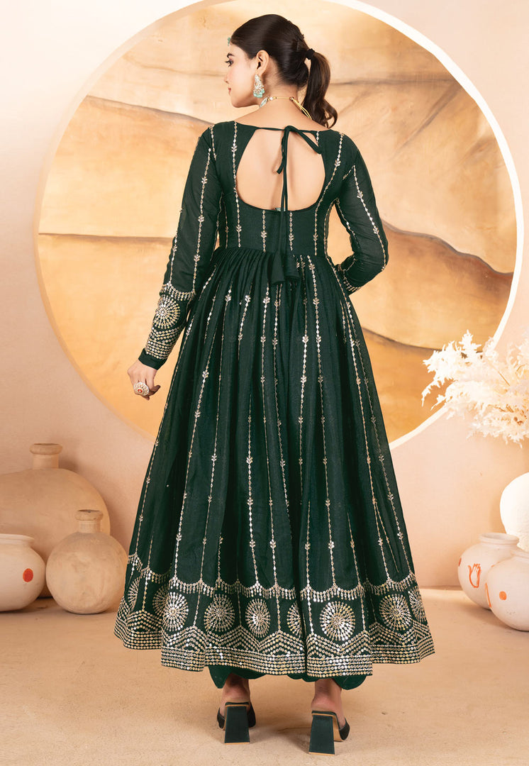 Green Georgette Readymade Long Anarkali Suit