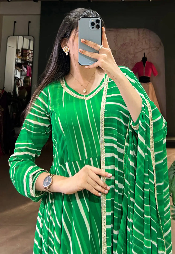 Green Georgette Readymade Long Anarkali Suit