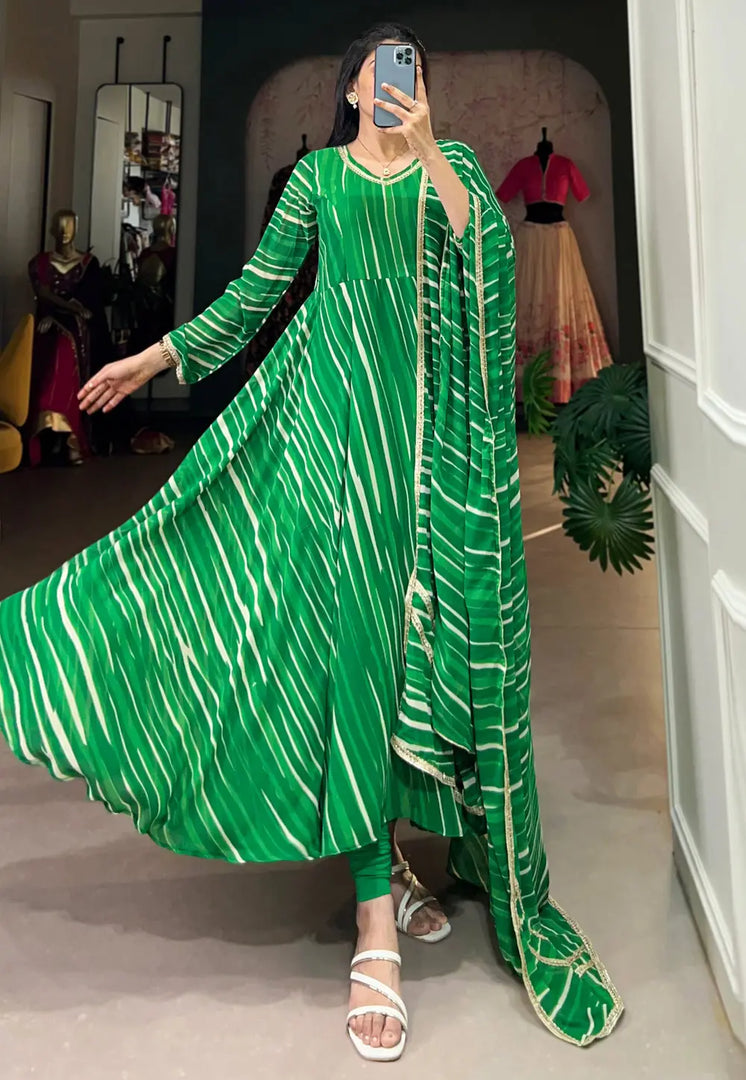 Green Georgette Readymade Long Anarkali Suit