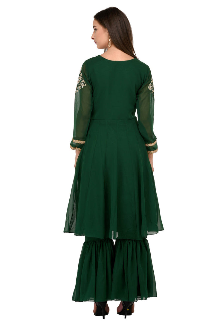 Green Georgette Readymade Sharara Suit