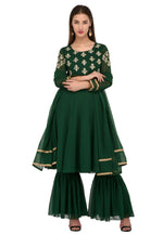 Load image into Gallery viewer, Green Georgette Readymade Sharara Suit
