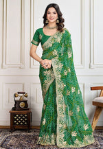 Load image into Gallery viewer, Green Georgette Saree With Blouse
