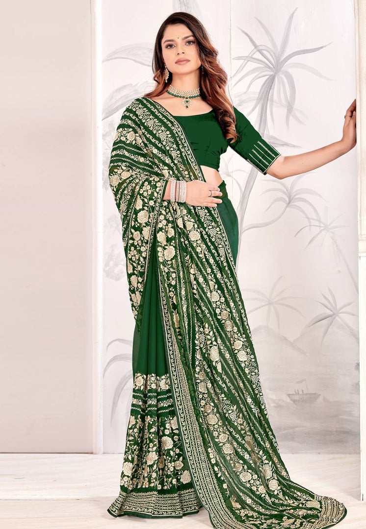 Green Georgette Saree With Blouse