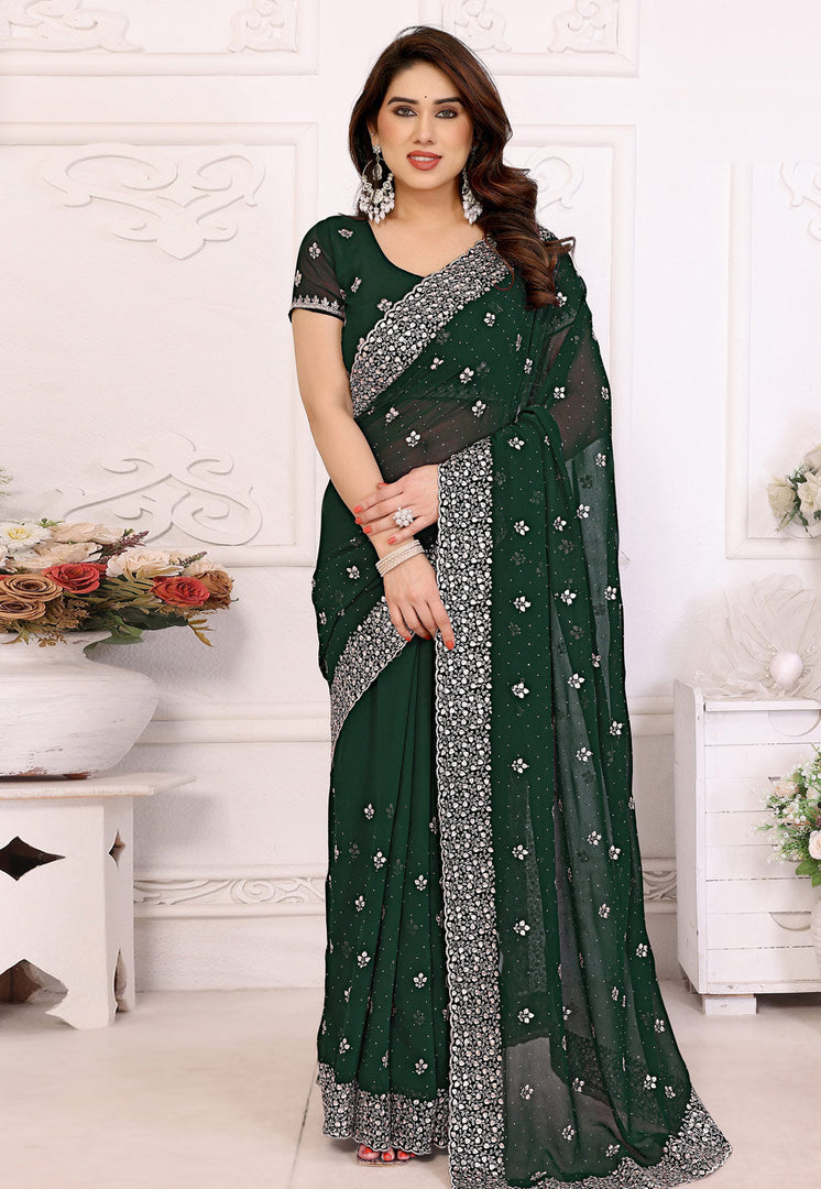 Green Georgette Saree With Blouse