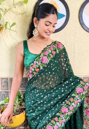 Green Georgette Saree With Blouse