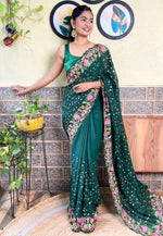 Load image into Gallery viewer, Green Georgette Saree With Blouse
