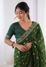 Load image into Gallery viewer, Green Georgette Saree With Blouse
