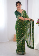 Load image into Gallery viewer, Green Georgette Saree With Blouse
