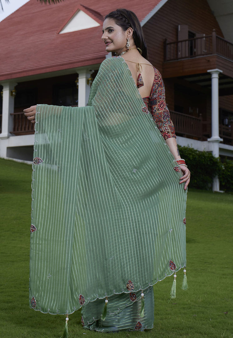 Green Georgette Saree With Blouse