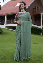Load image into Gallery viewer, Green Georgette Saree With Blouse
