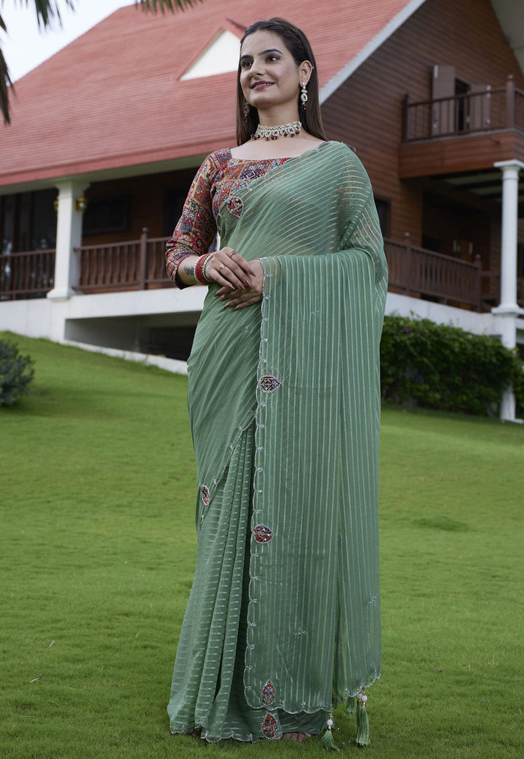 Green Georgette Saree With Blouse