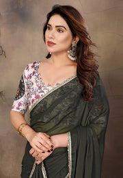 Green Georgette Saree With Blouse