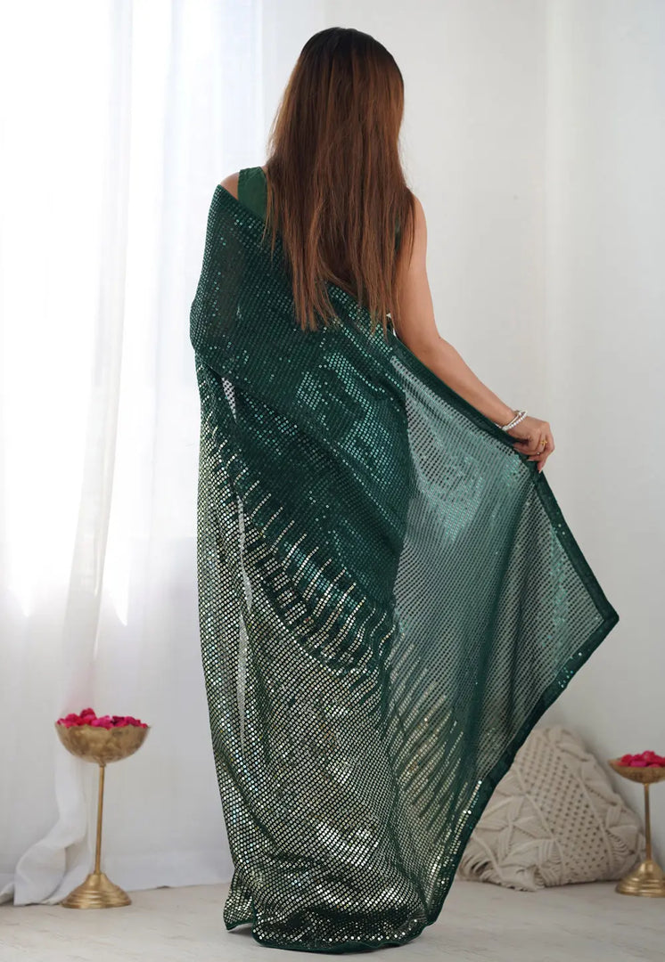 Green Georgette Sequence Saree