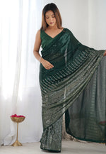 Load image into Gallery viewer, Green Georgette Sequence Saree
