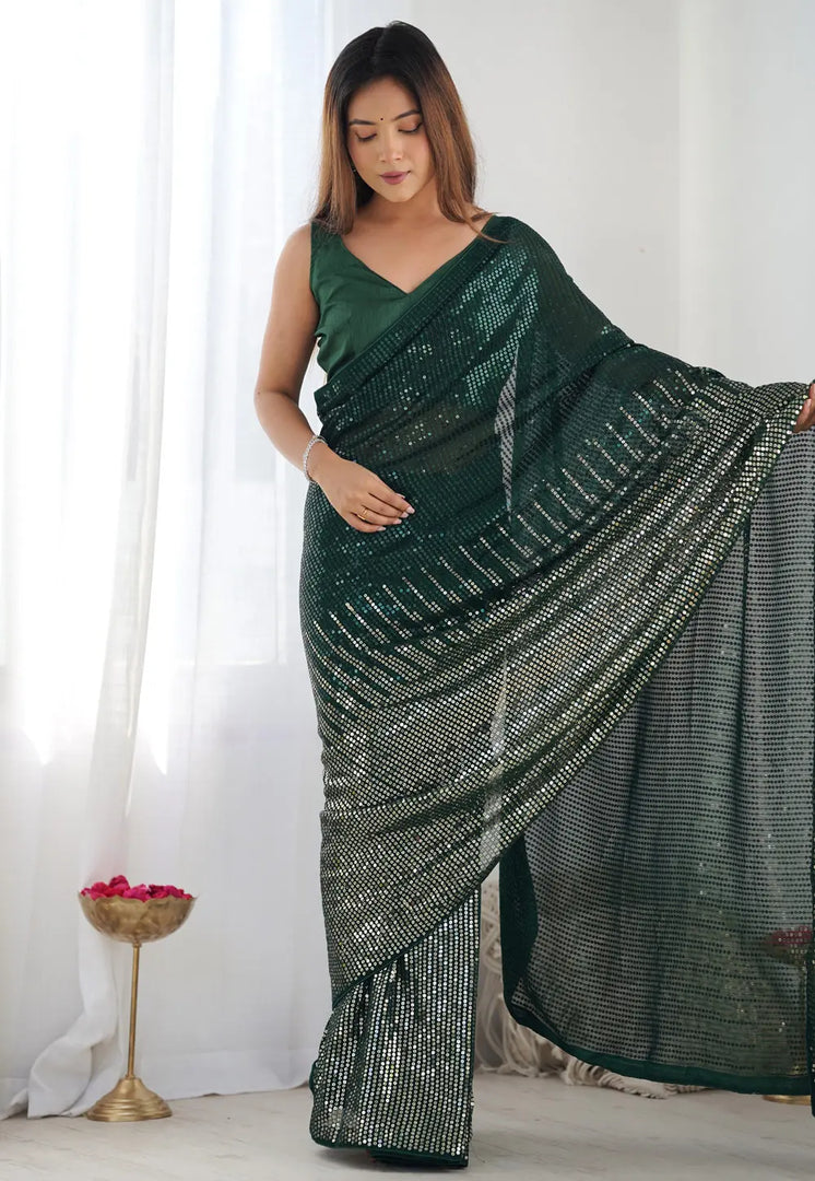 Green Georgette Sequence Saree