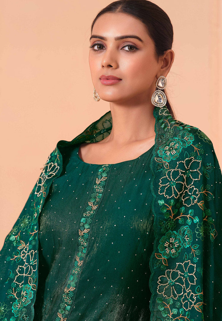 Green Georgette Straight Suit