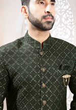 Load image into Gallery viewer, Green Jacquard Indo Western Suit
