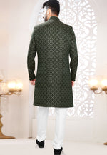 Load image into Gallery viewer, Green Jacquard Indo Western Suit
