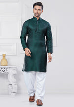 Load image into Gallery viewer, Green Jacquard Silk Pathani Suit
