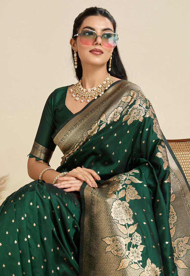 Green Kanjivaram Silk Saree With Blouse