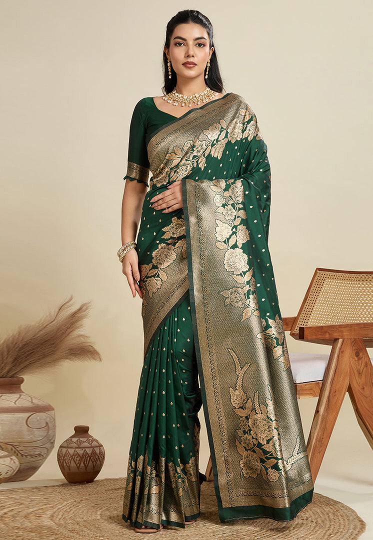 Green Kanjivaram Silk Saree With Blouse