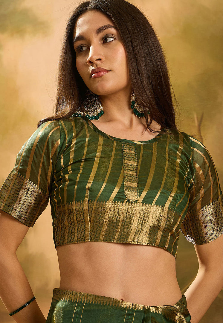 Green Khadi Saree With Blouse